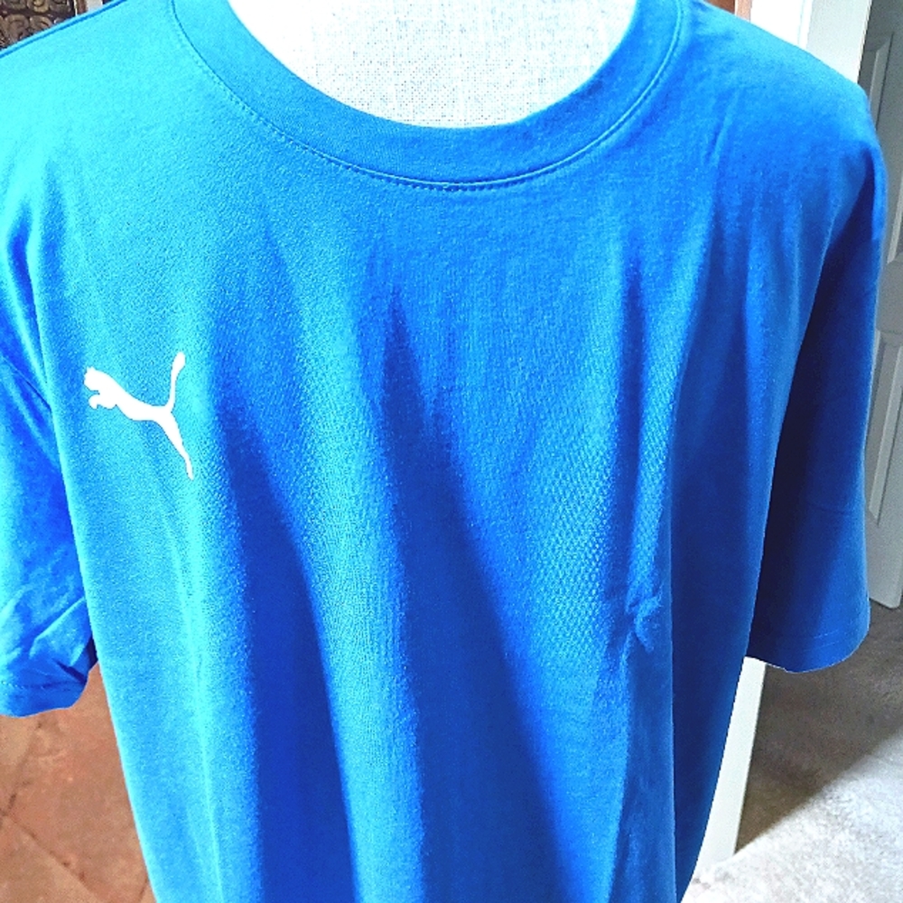 PUMA Short Sleeve Men's T-Shirt Blue/White Logo Size Large